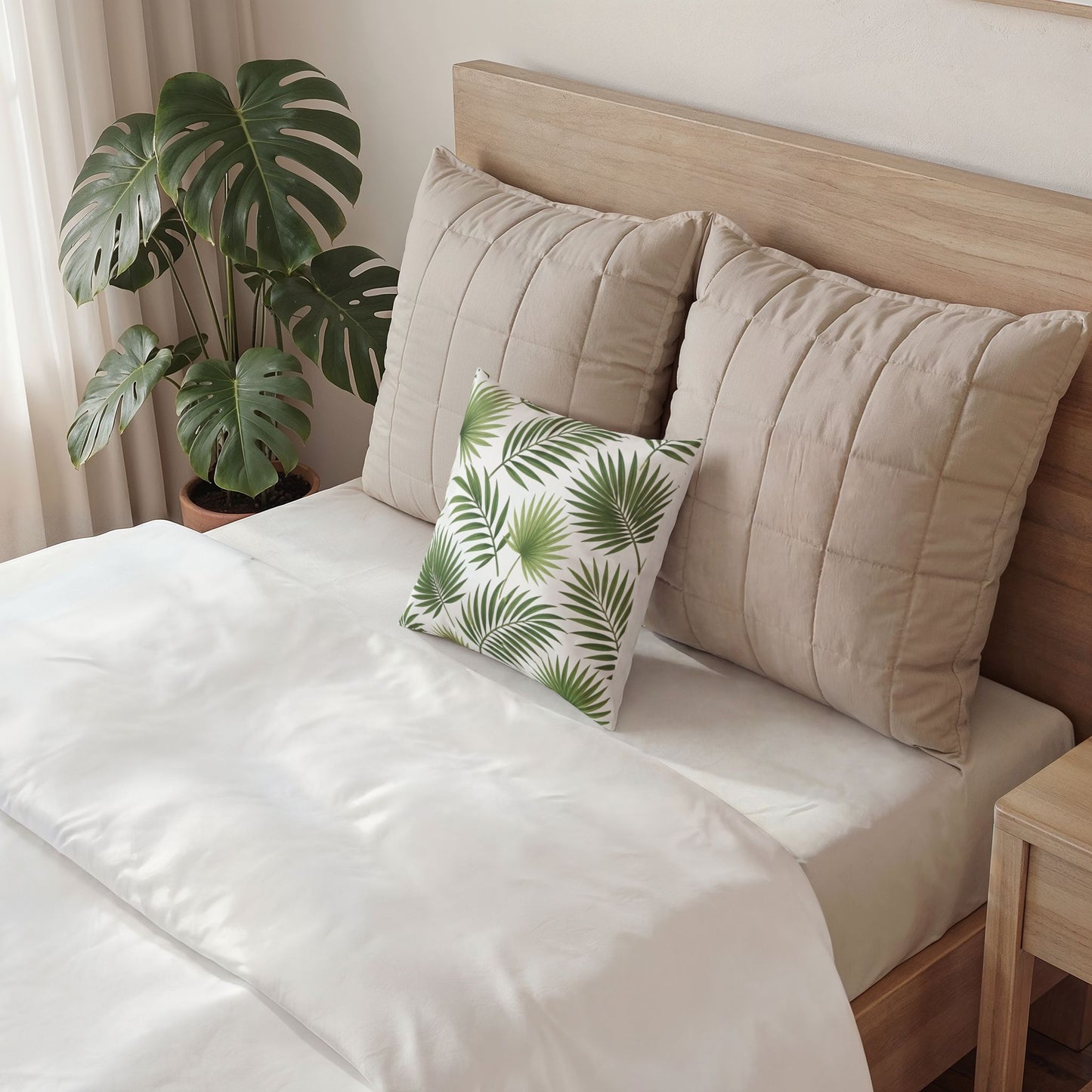 Tropical Palm Velvet Pillow — Green Leaf Decorative Throw Cushion