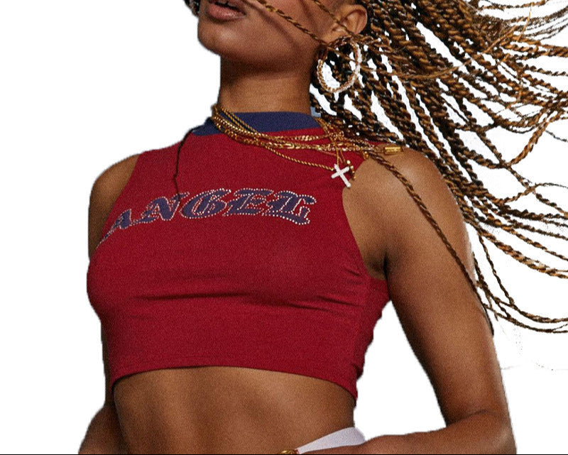 Women's Sleeveless Crew Neck Letter Print T-Shirt