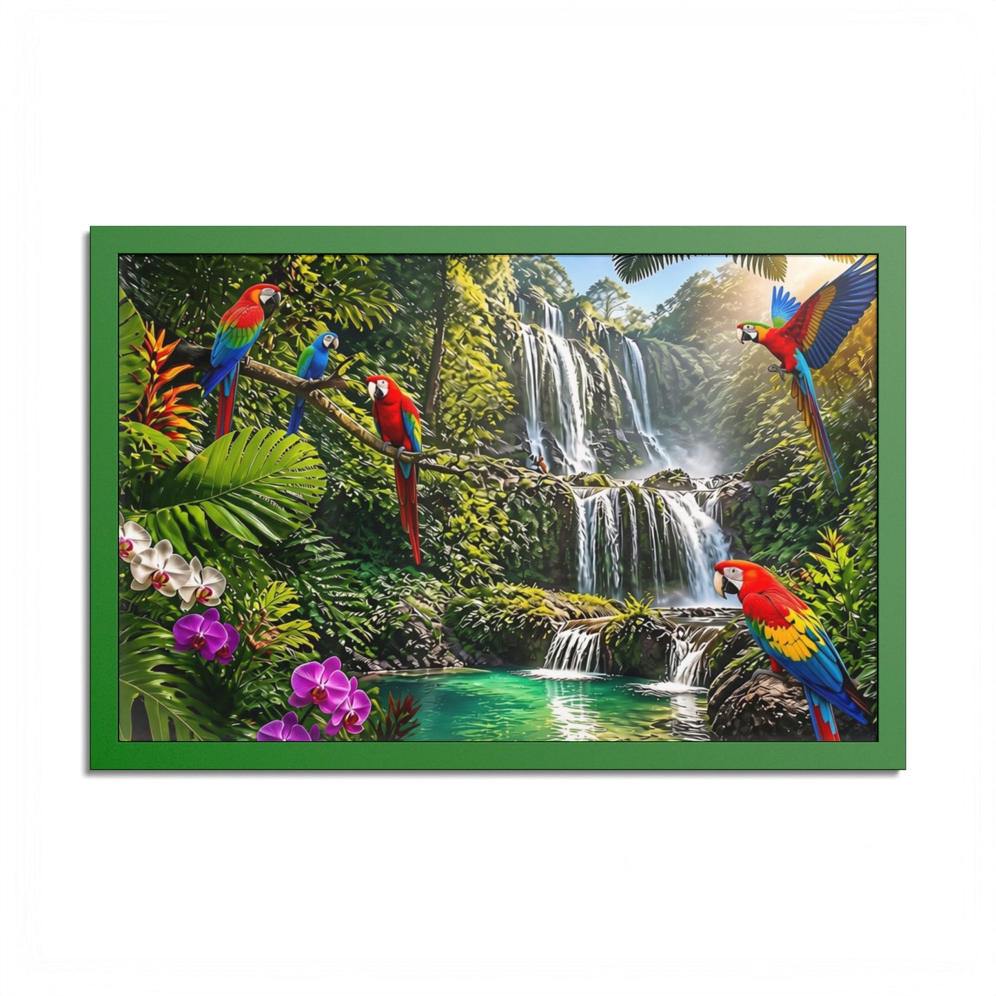 Tropical Waterfall Parrot Poster