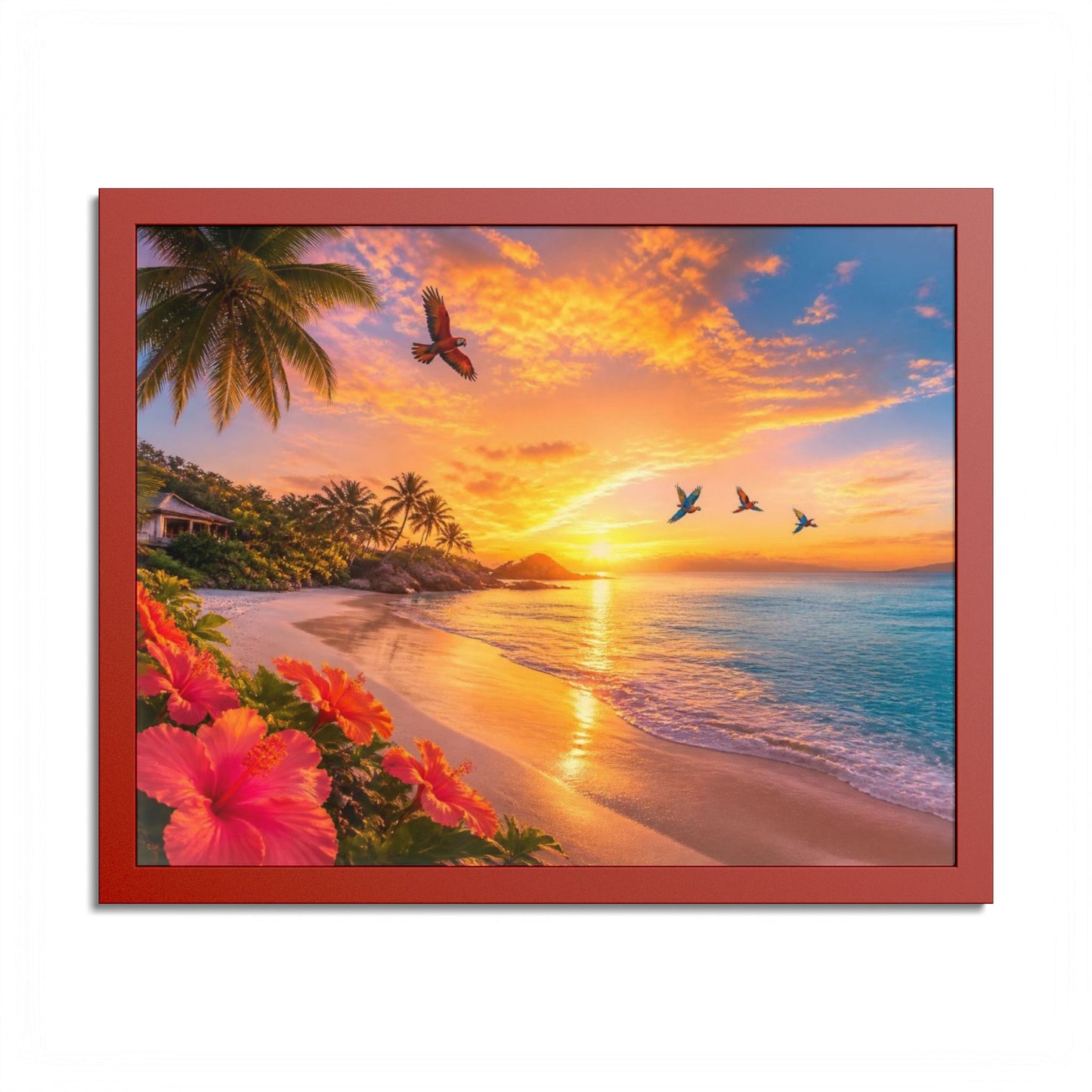Tropical Sunset Framed Poster — Colorful Beach Wall Art