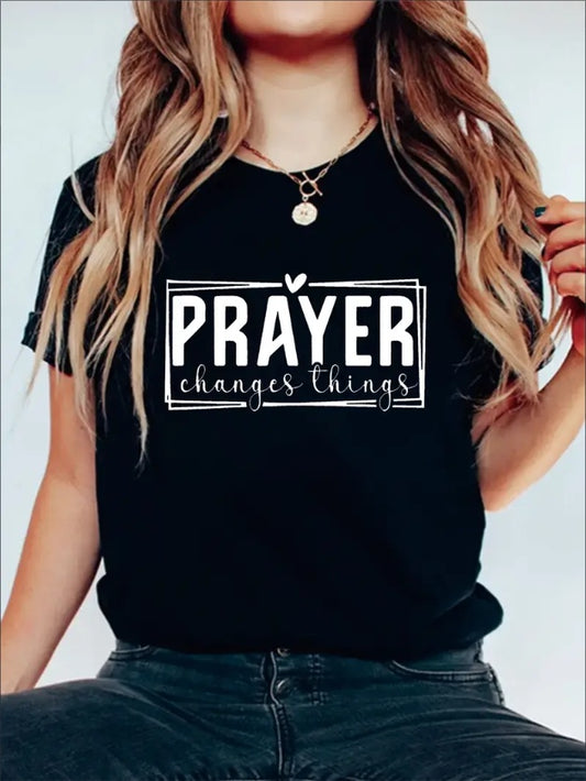 Women's Prayer Graphic Tee – Crew Neck Short Sleeve Casual Top for Summer & Spring