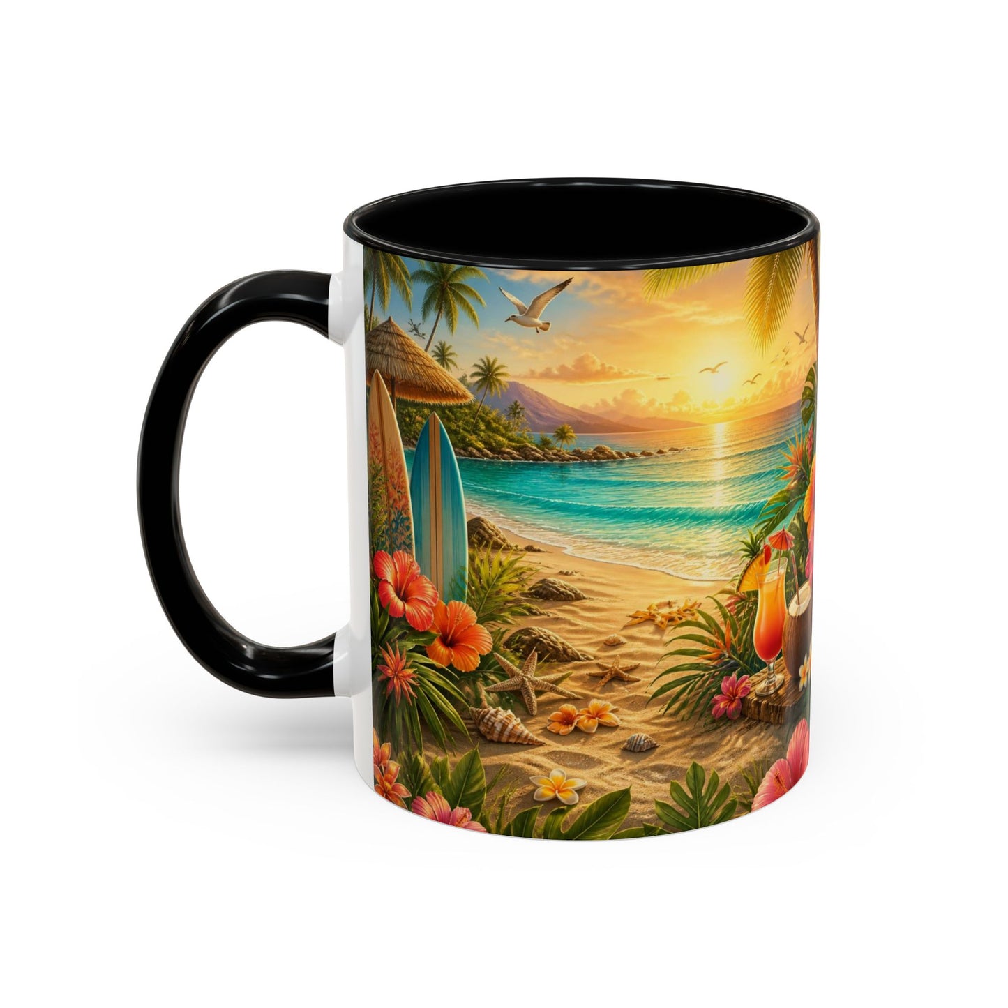 Tropical Beach Coffee Mug – Sunset Luau Hawaiian Floral Accent