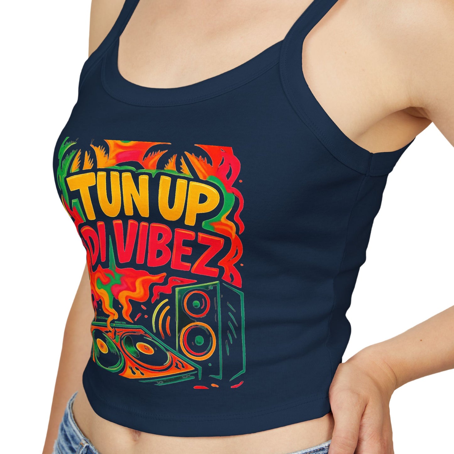 Tun Up Di Vibes Crop Tank Top — Women's Spaghetti Strap Summer Tank