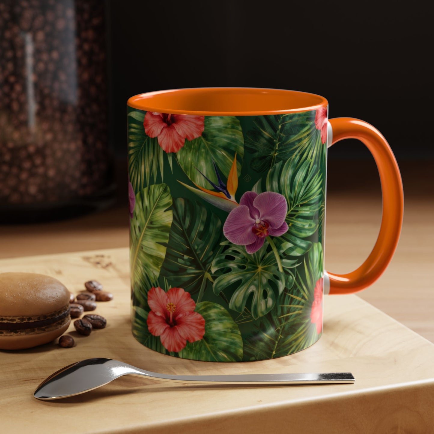 Tropical Floral Coffee Mug — Orchid & Hibiscus Accent 11/15oz