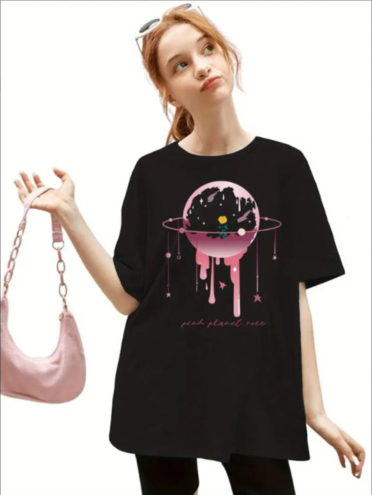 Women's Halloween Starry Sky Sports Tee – Casual Fit, Crew Neck