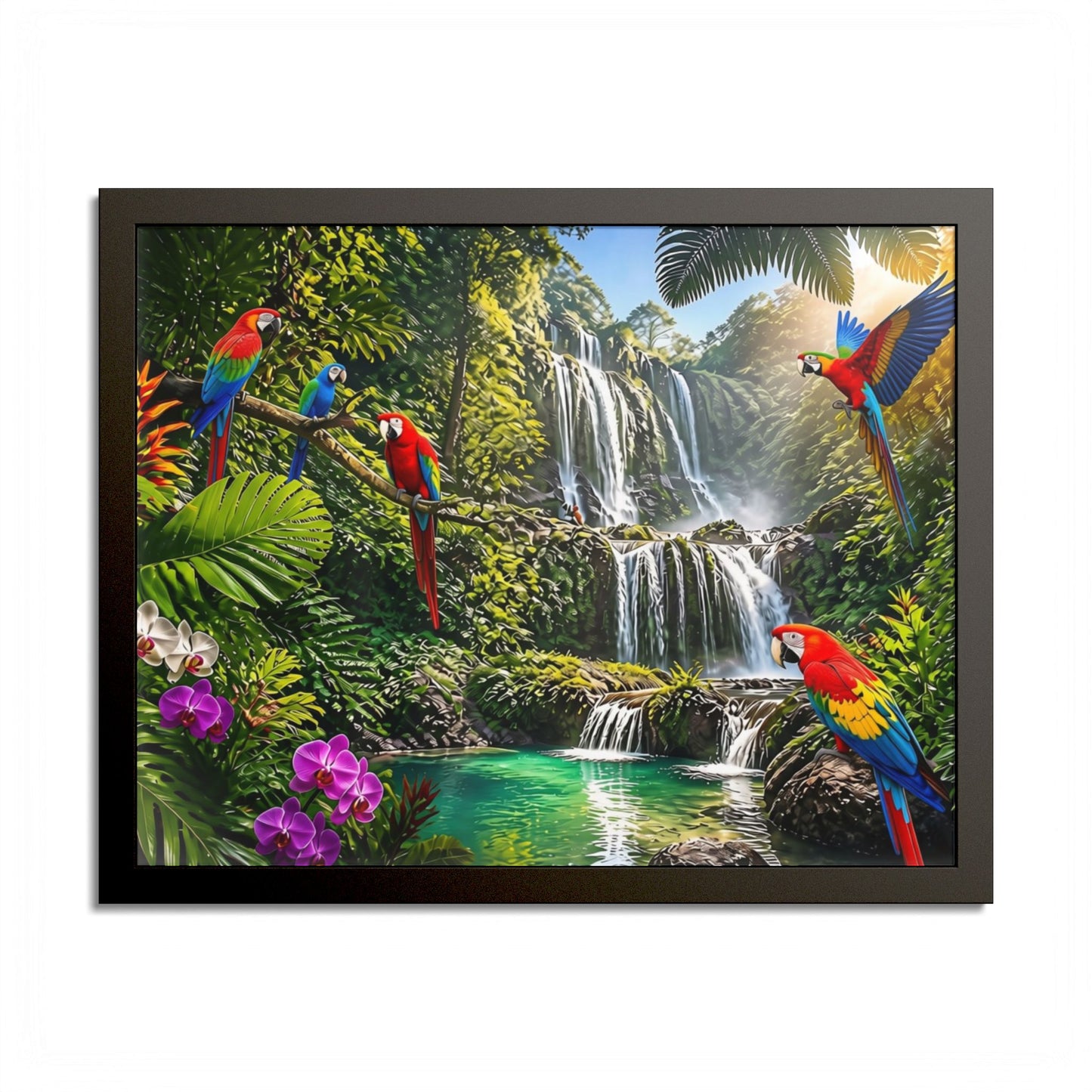 Tropical Waterfall Parrot Poster