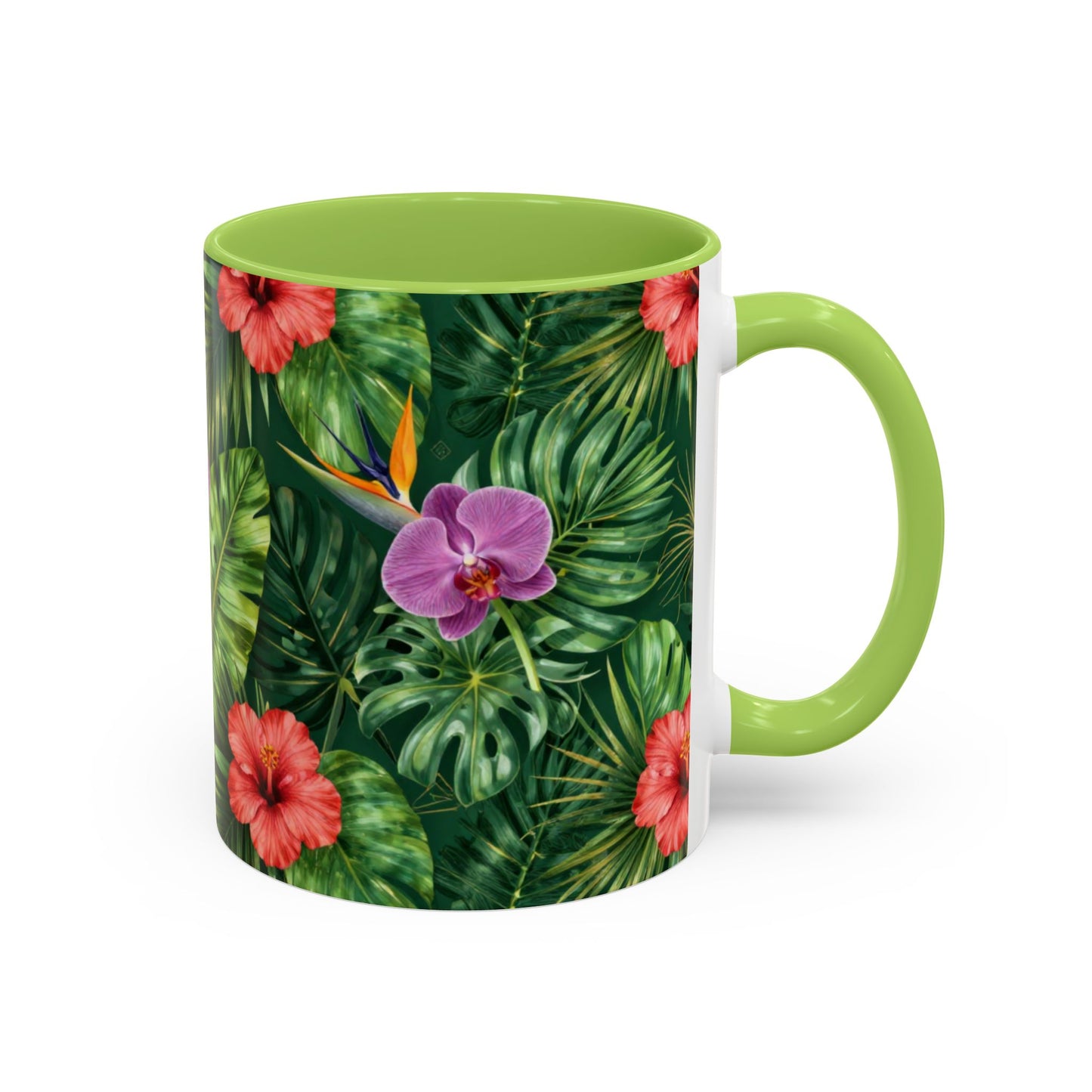 Tropical Floral Coffee Mug — Orchid & Hibiscus Accent 11/15oz