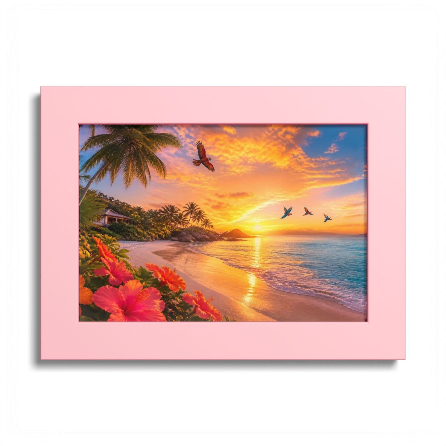 Tropical Sunset Framed Poster — Colorful Beach Wall Art