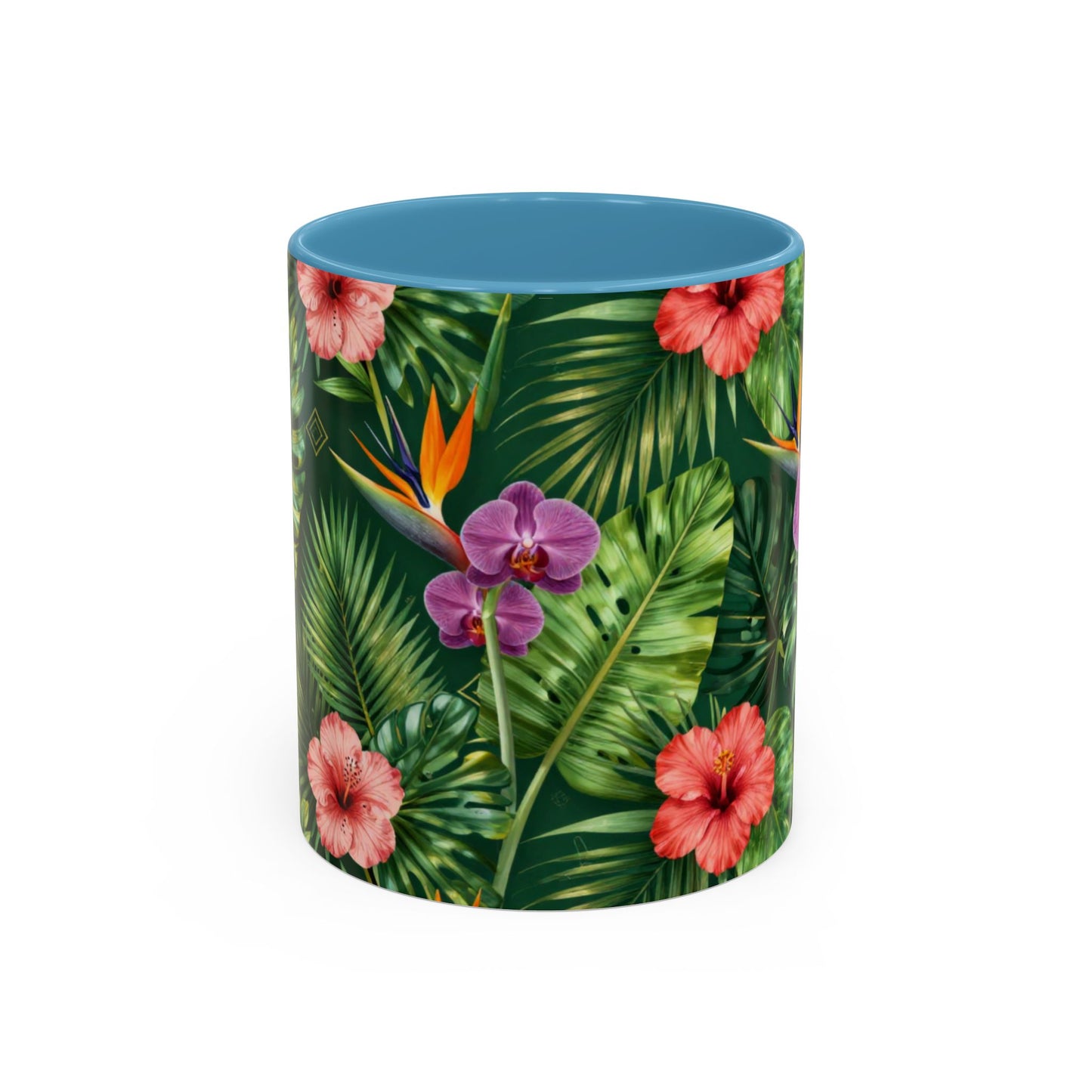 Tropical Floral Coffee Mug — Orchid & Hibiscus Accent 11/15oz