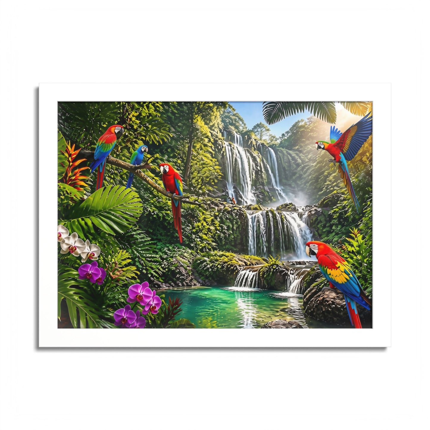 Tropical Waterfall Parrot Poster