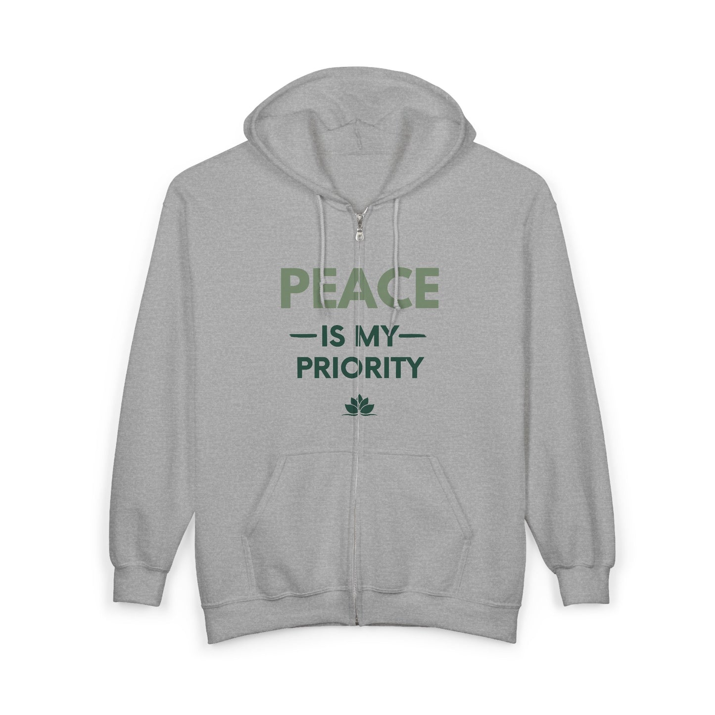 Peace Is My Priority Zip Unisex Heavy Blend Hoodie — Inspirational Peace Message Jacket