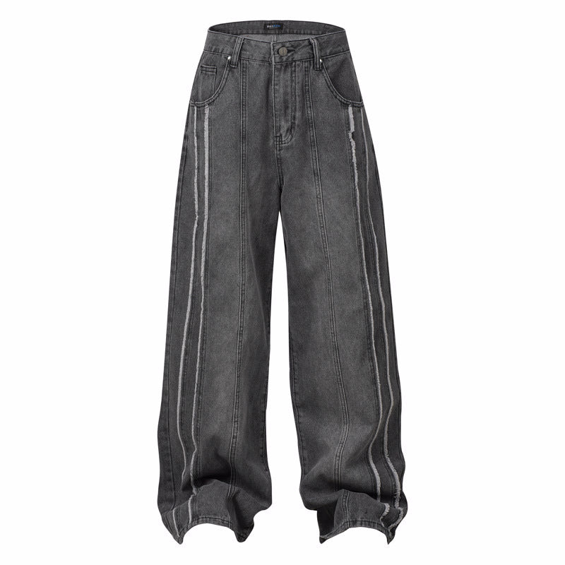 Frayed Stripe Ripped Wide Leg Jeans – Brushed White