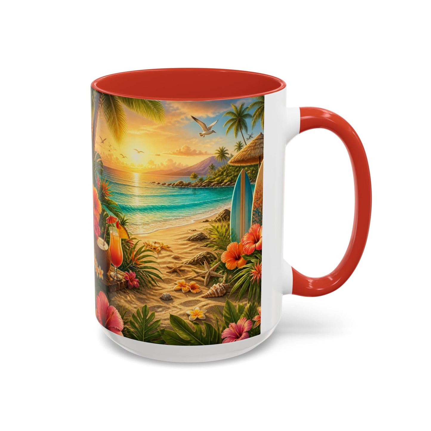 Tropical Beach Coffee Mug – Sunset Luau Hawaiian Floral Accent