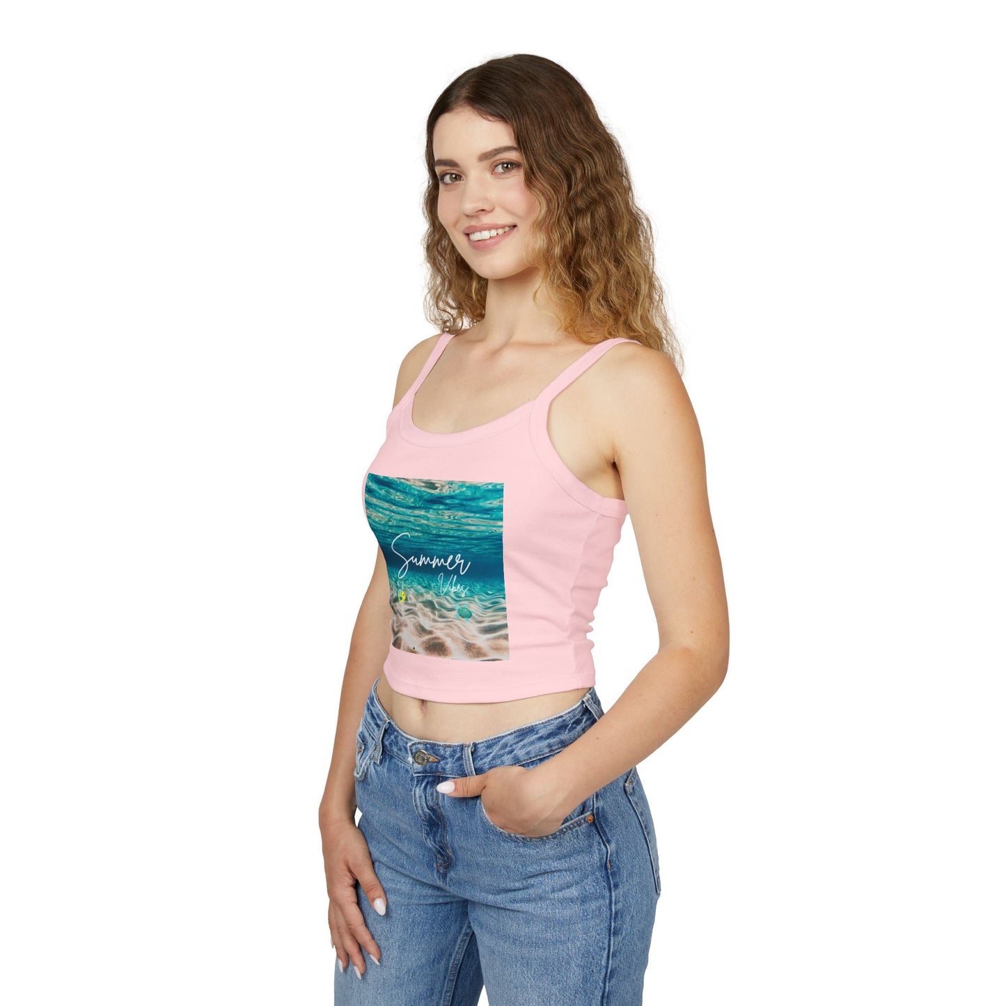 Camiseta de tirantes finos "Summer Vibes" - Ropa de playa, conjunto para vacaciones, moda de verano, top casual