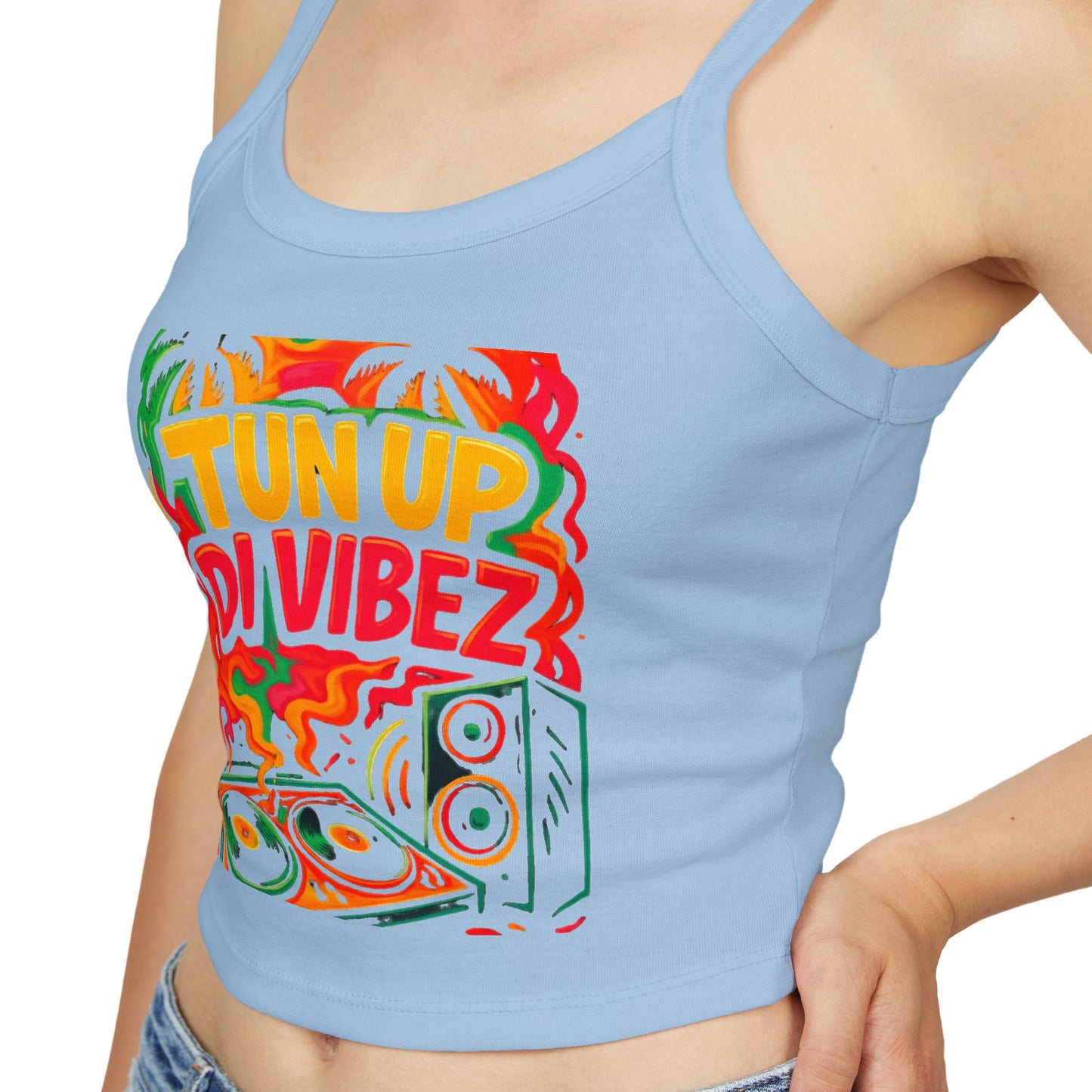 Tun Up Di Vibes Crop Tank Top — Women's Spaghetti Strap Summer Tank