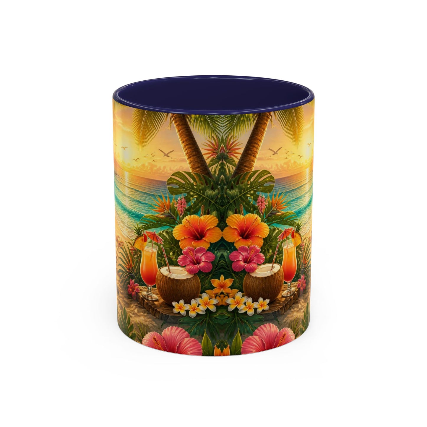 Tropical Beach Coffee Mug – Sunset Luau Hawaiian Floral Accent