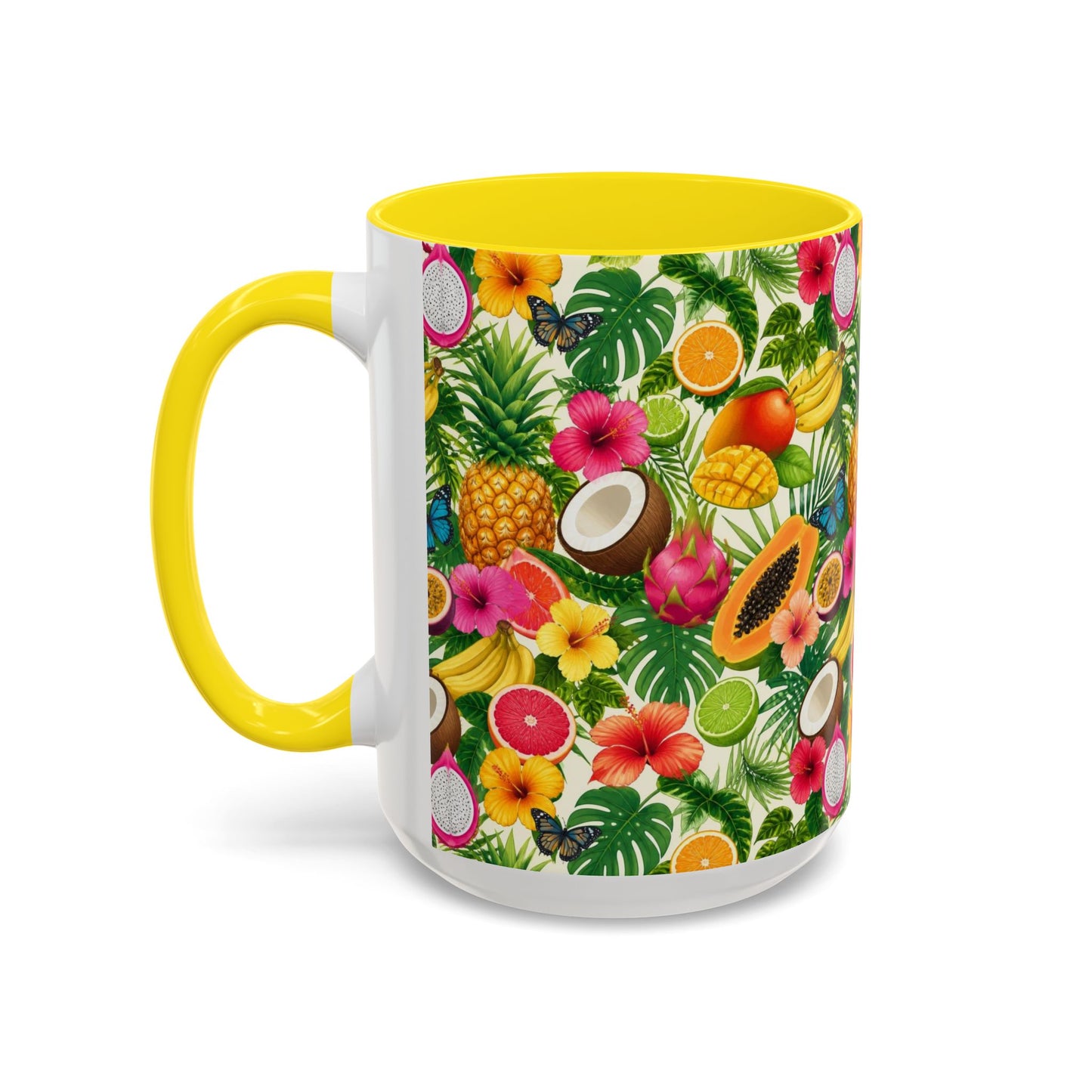Tropical Fruit Coffee Mug — Colorful Pineapple & Hibiscus Accent Ceramic Mug (11/15oz)