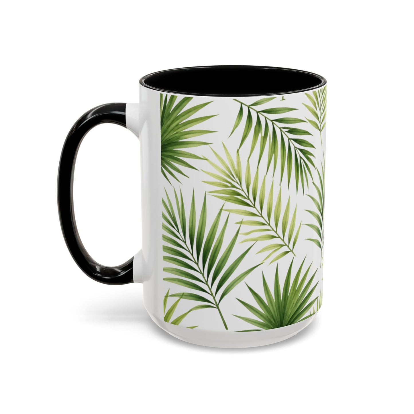 Tropical Palm Accent Coffee Mug – Green Leaf Pattern, 11/15oz