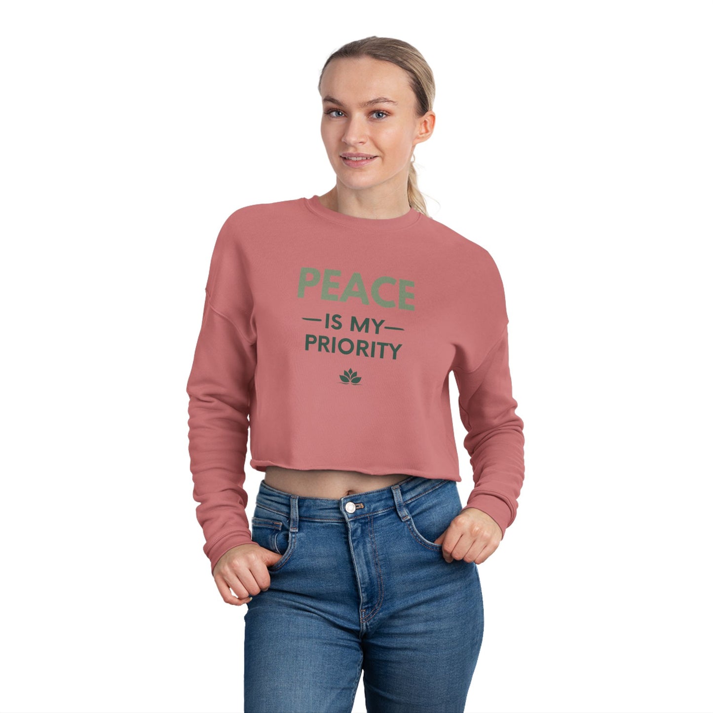Cropped Sweatshirt — "Peace Is My Priority" Relaxed Women's Pullover