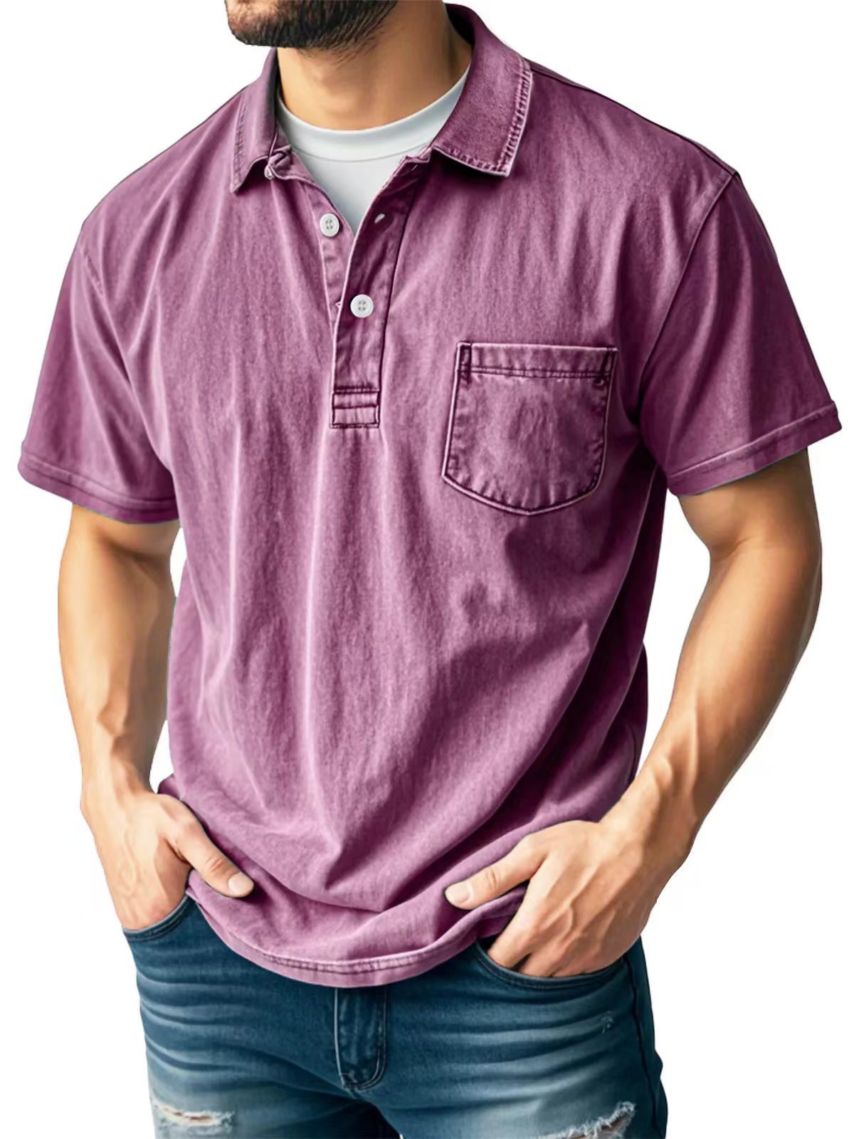 Men’s Casual Short Sleeve Polo Shirt with Lapel – Versatile & Stylish