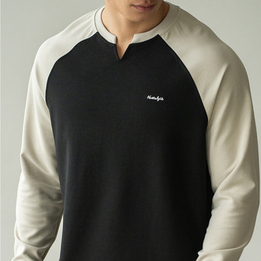 Men’s Contrast V-Collar Drop Shoulder Loose-Fit Shirt