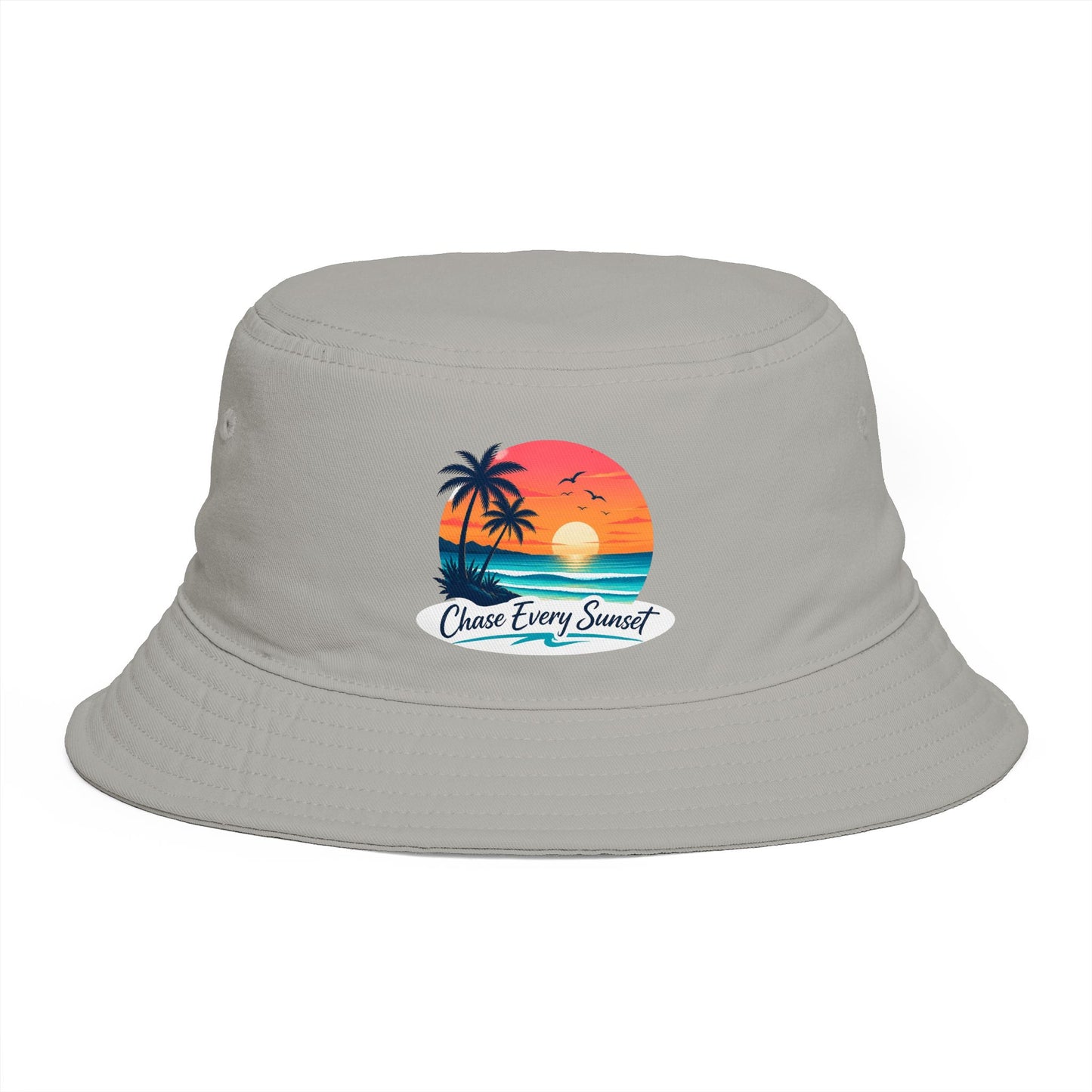 Chase Every Sunset Bucket Hat — Retro Tropical Beach Sun Hat