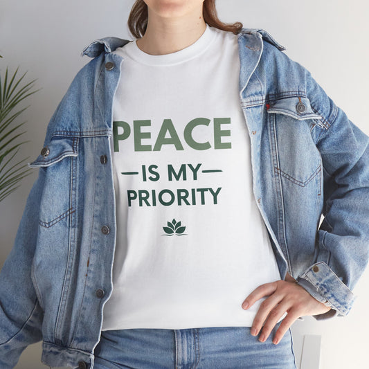 Peace is My Priority Unisex Heavy Cotton Tee, Relaxed Fit T-Shirt, Mindfulness Shirt, Gift for Meditation Lovers
