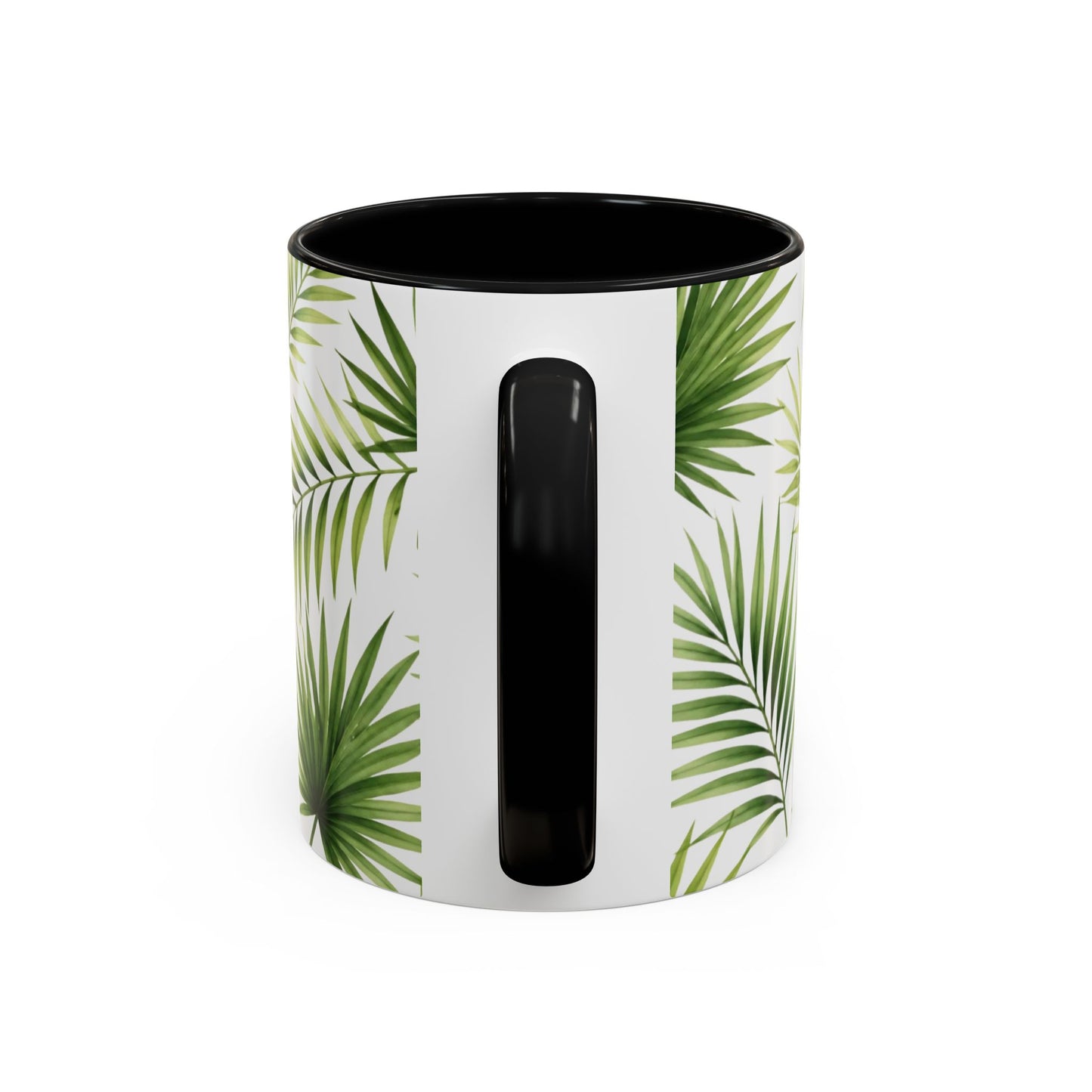 Tropical Palm Accent Coffee Mug – Green Leaf Pattern, 11/15oz