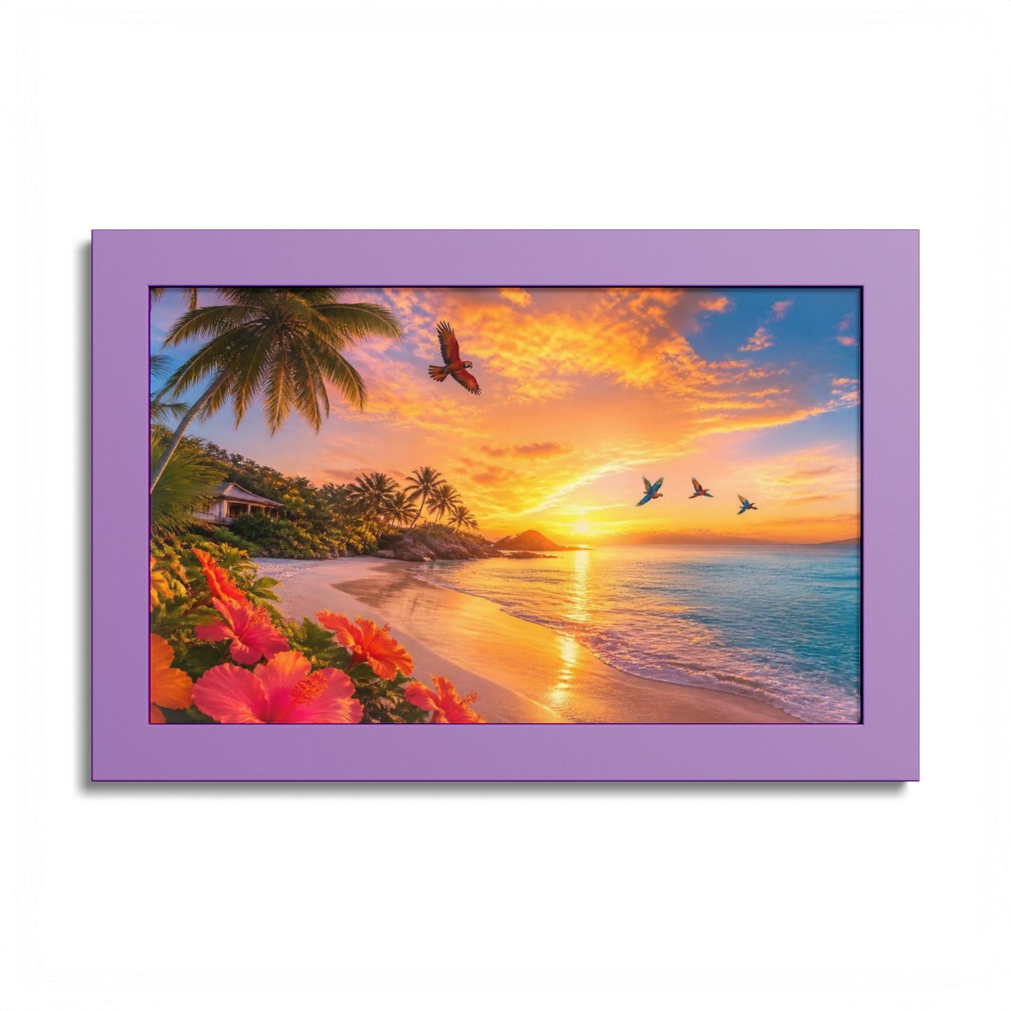 Tropical Sunset Framed Poster — Colorful Beach Wall Art