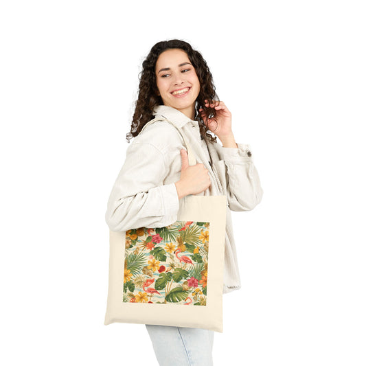 Tropical Flamingo Canvas Tote, Floral Beach Market Bag