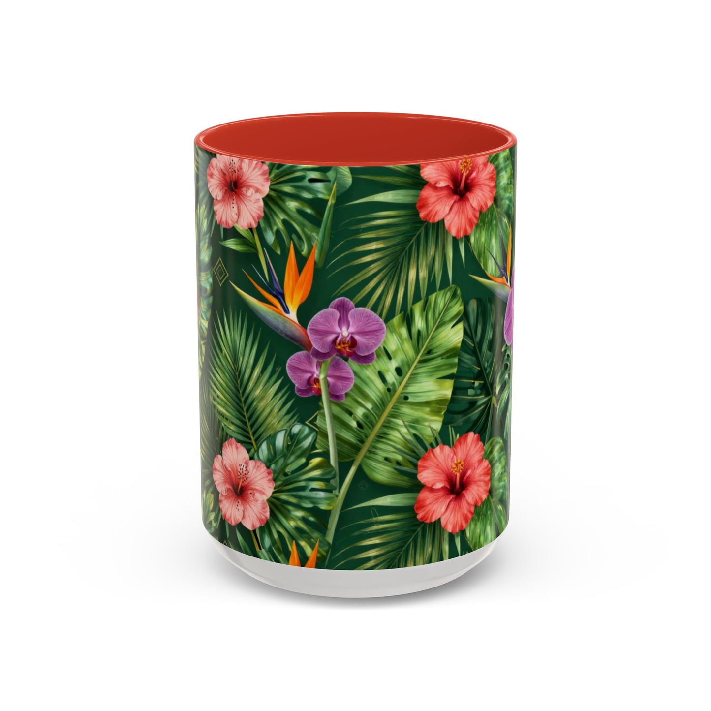 Tropical Floral Coffee Mug — Orchid & Hibiscus Accent 11/15oz