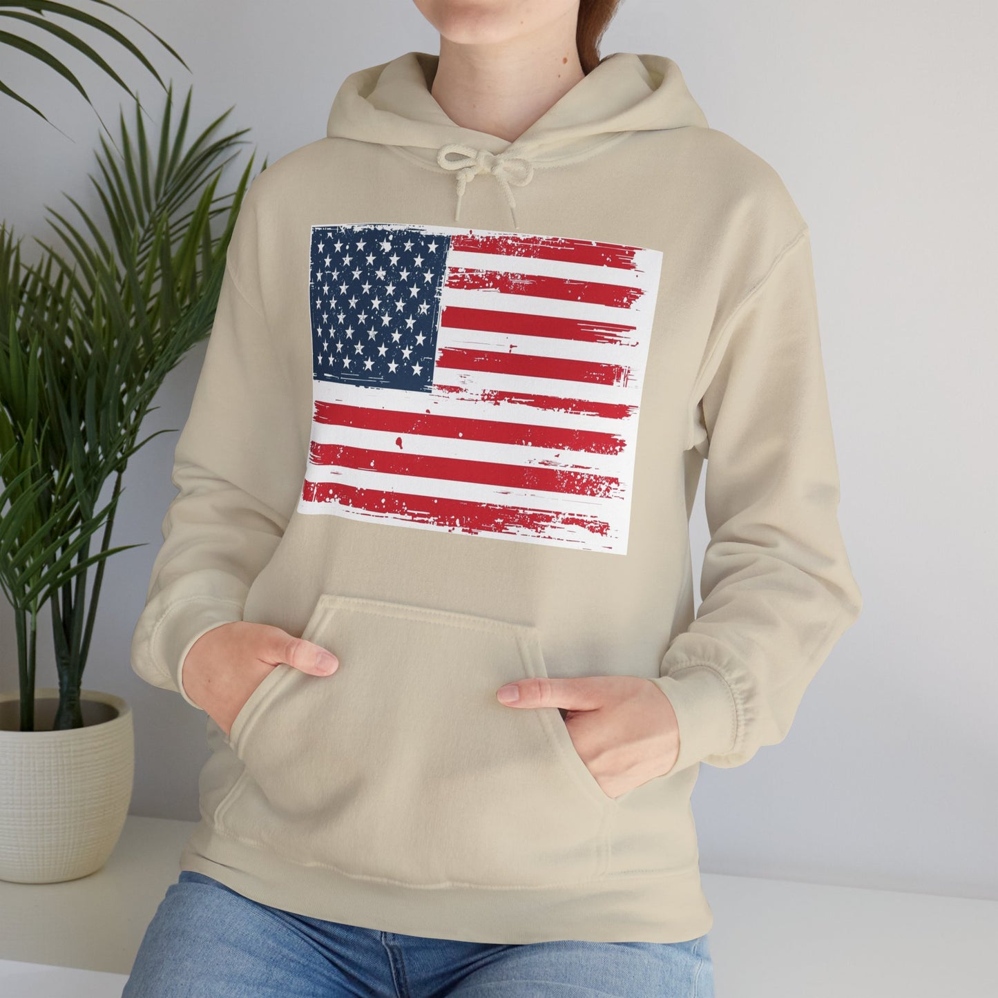 Vintage American Flag Hoodie, Unisex Sweatshirt for Independence Day, Patriotic Gift, Cozy Outerwear, 4th of July Celebration