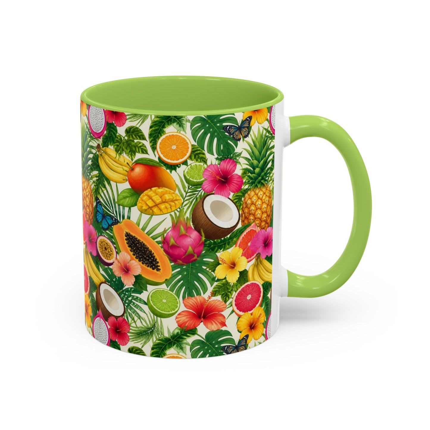 Tropical Fruit Coffee Mug — Colorful Pineapple & Hibiscus Accent Ceramic Mug (11/15oz)