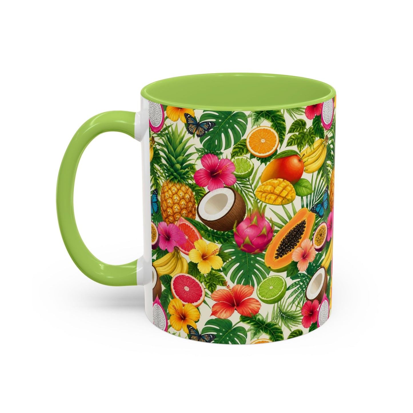 Tropical Fruit Coffee Mug — Colorful Pineapple & Hibiscus Accent Ceramic Mug (11/15oz)