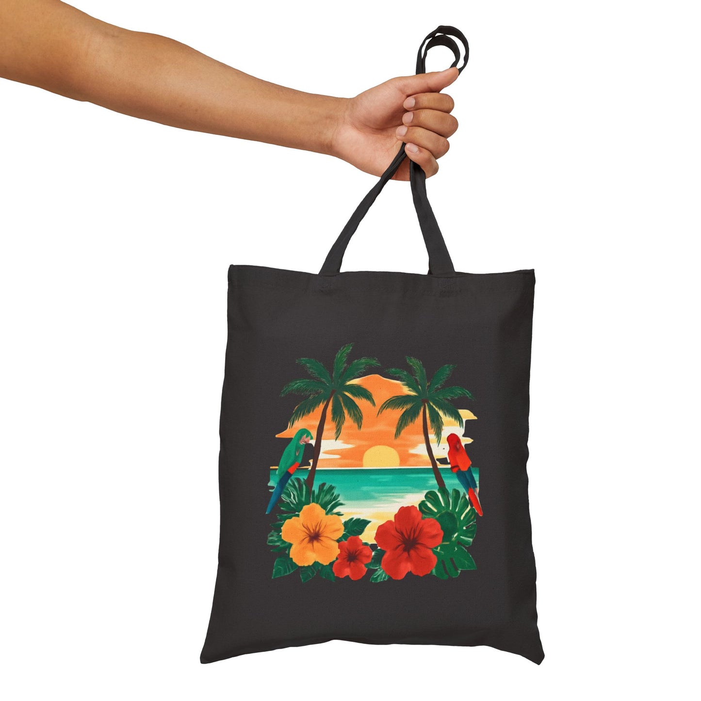 Tote Bag — Tropical Sunset Palm & Hibiscus Canvas Tote