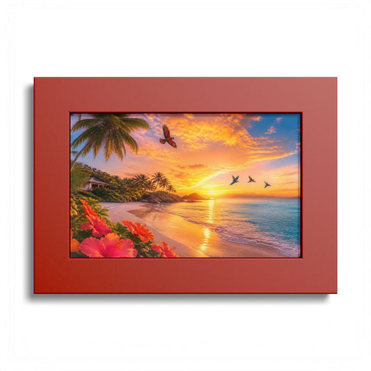 Tropical Sunset Framed Poster — Colorful Beach Wall Art