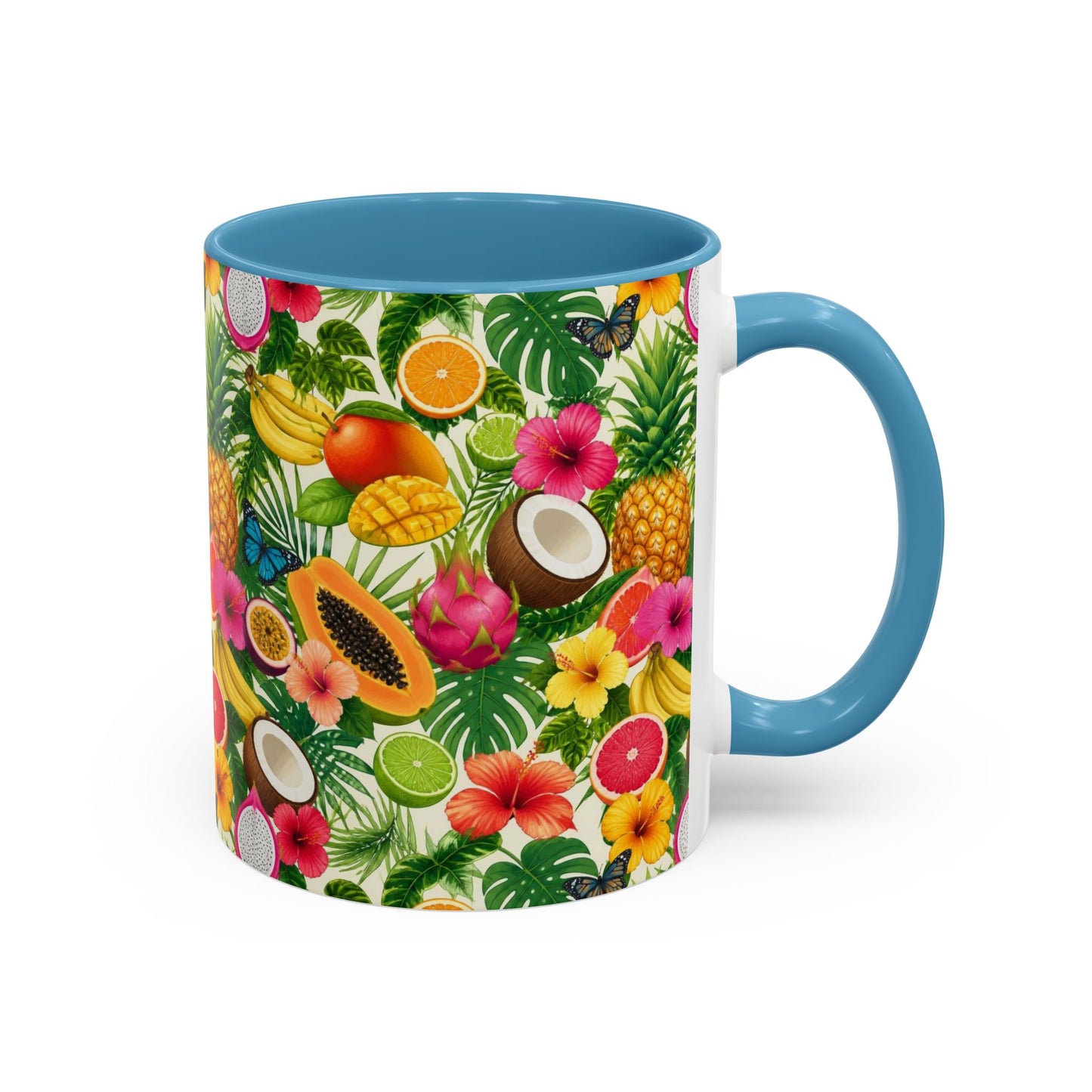 Tropical Fruit Coffee Mug — Colorful Pineapple & Hibiscus Accent Ceramic Mug (11/15oz)