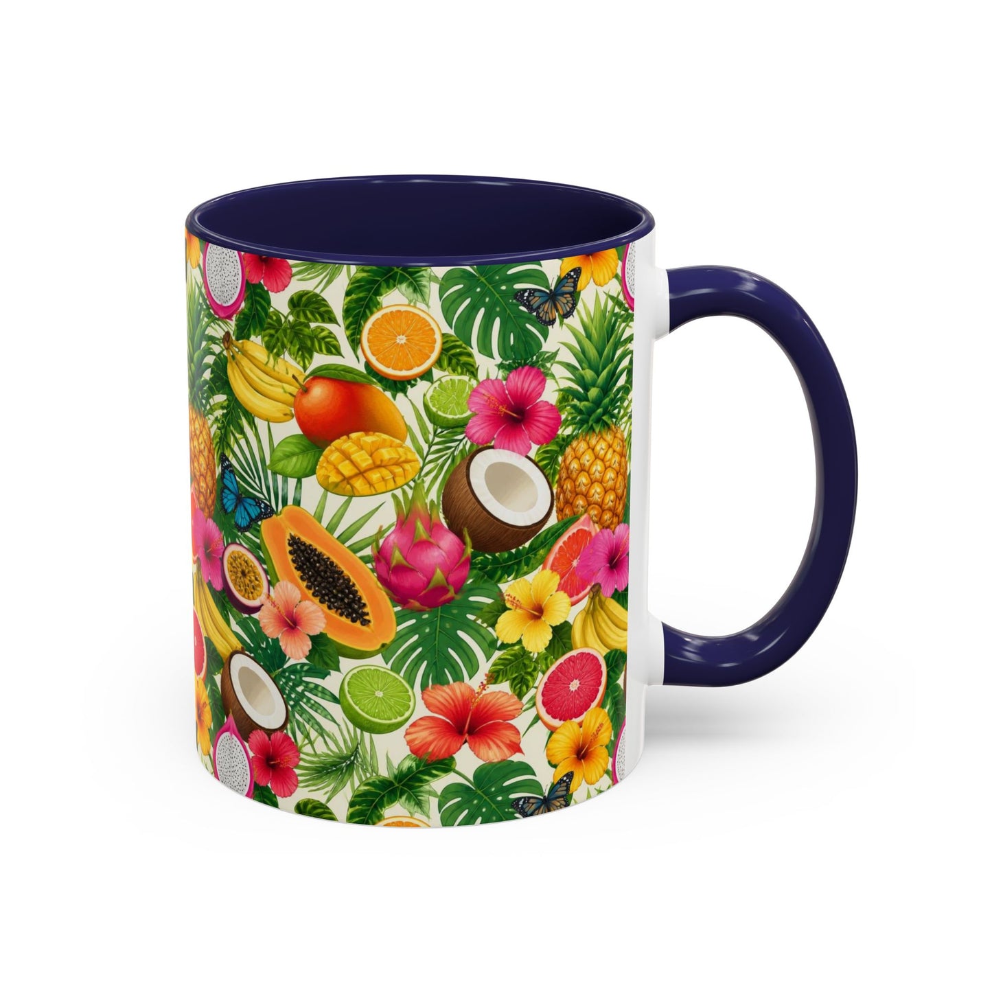 Tropical Fruit Coffee Mug — Colorful Pineapple & Hibiscus Accent Ceramic Mug (11/15oz)
