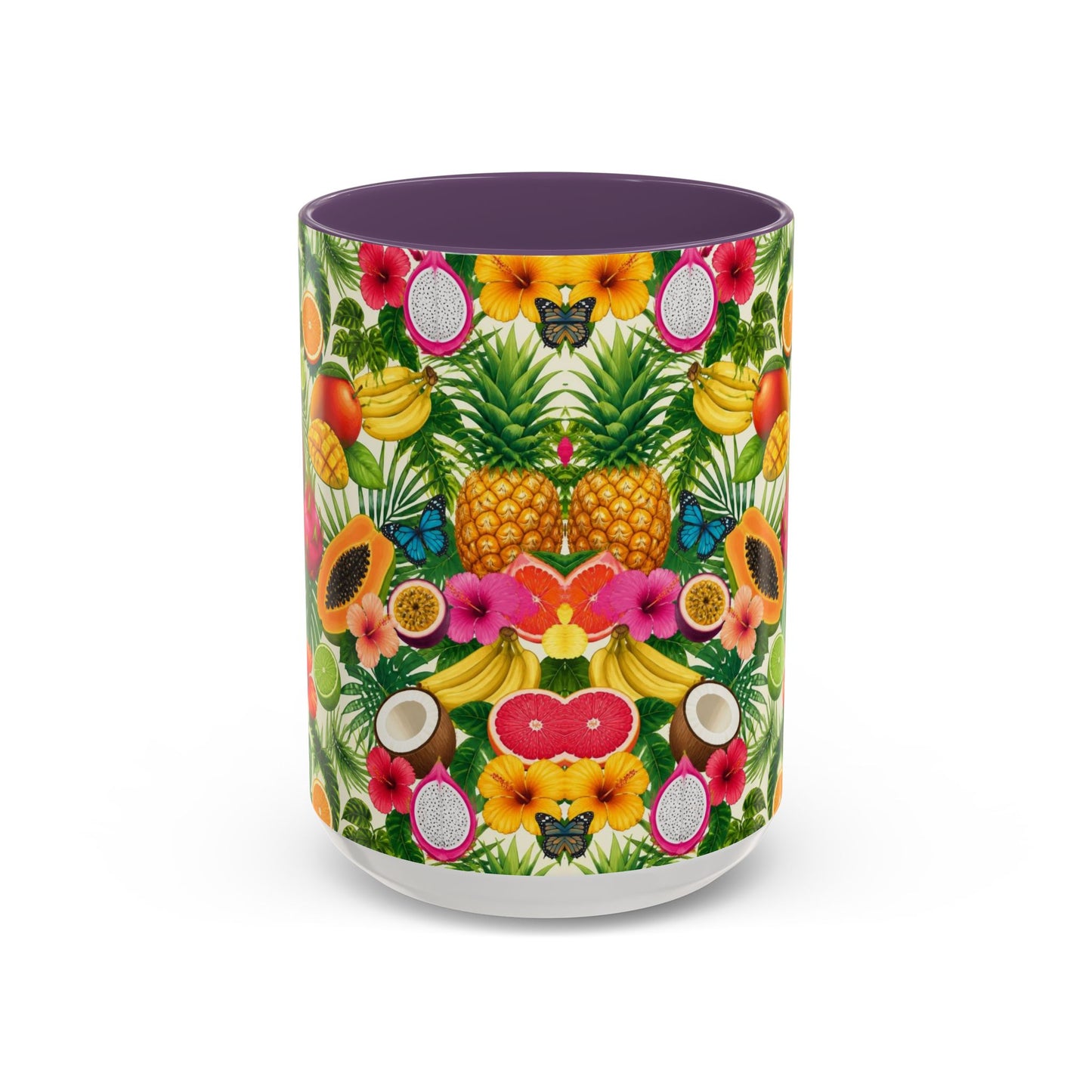 Tropical Fruit Coffee Mug — Colorful Pineapple & Hibiscus Accent Ceramic Mug (11/15oz)