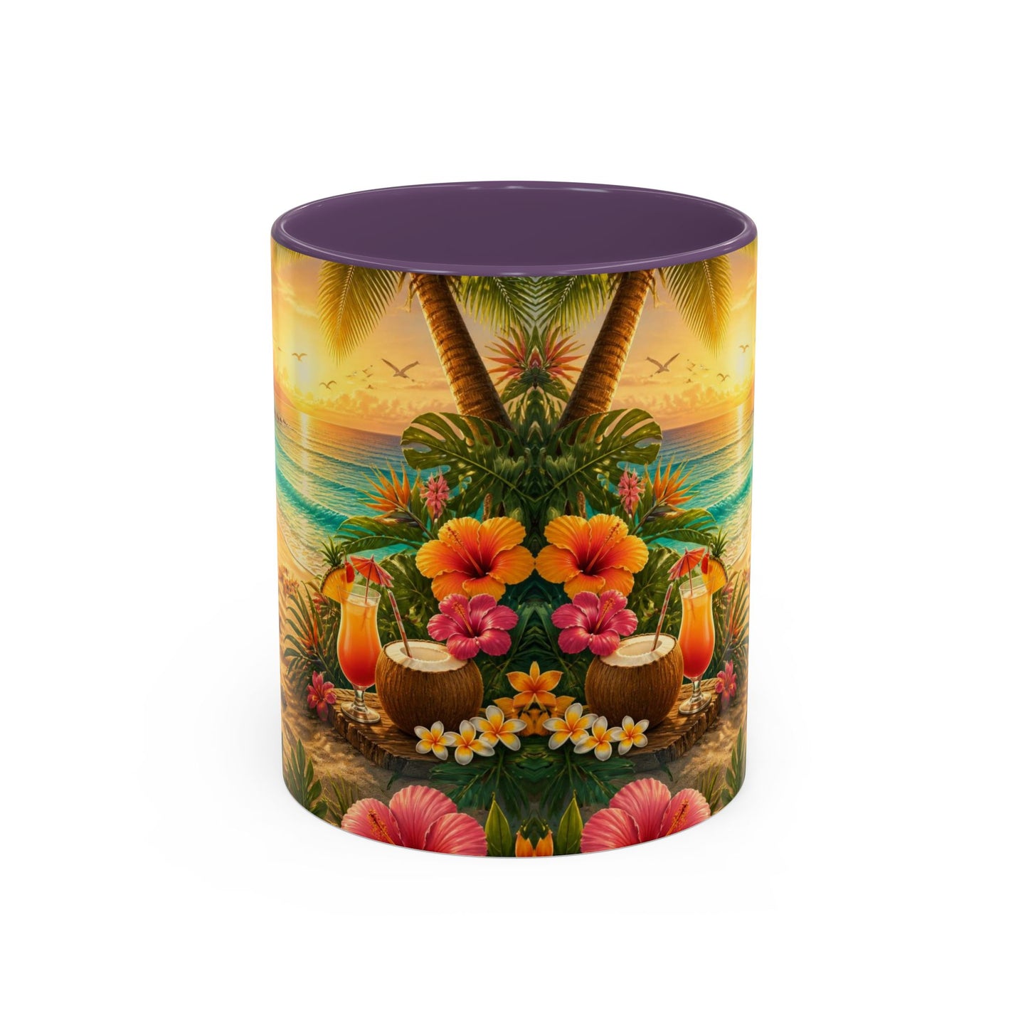 Tropical Beach Coffee Mug – Sunset Luau Hawaiian Floral Accent