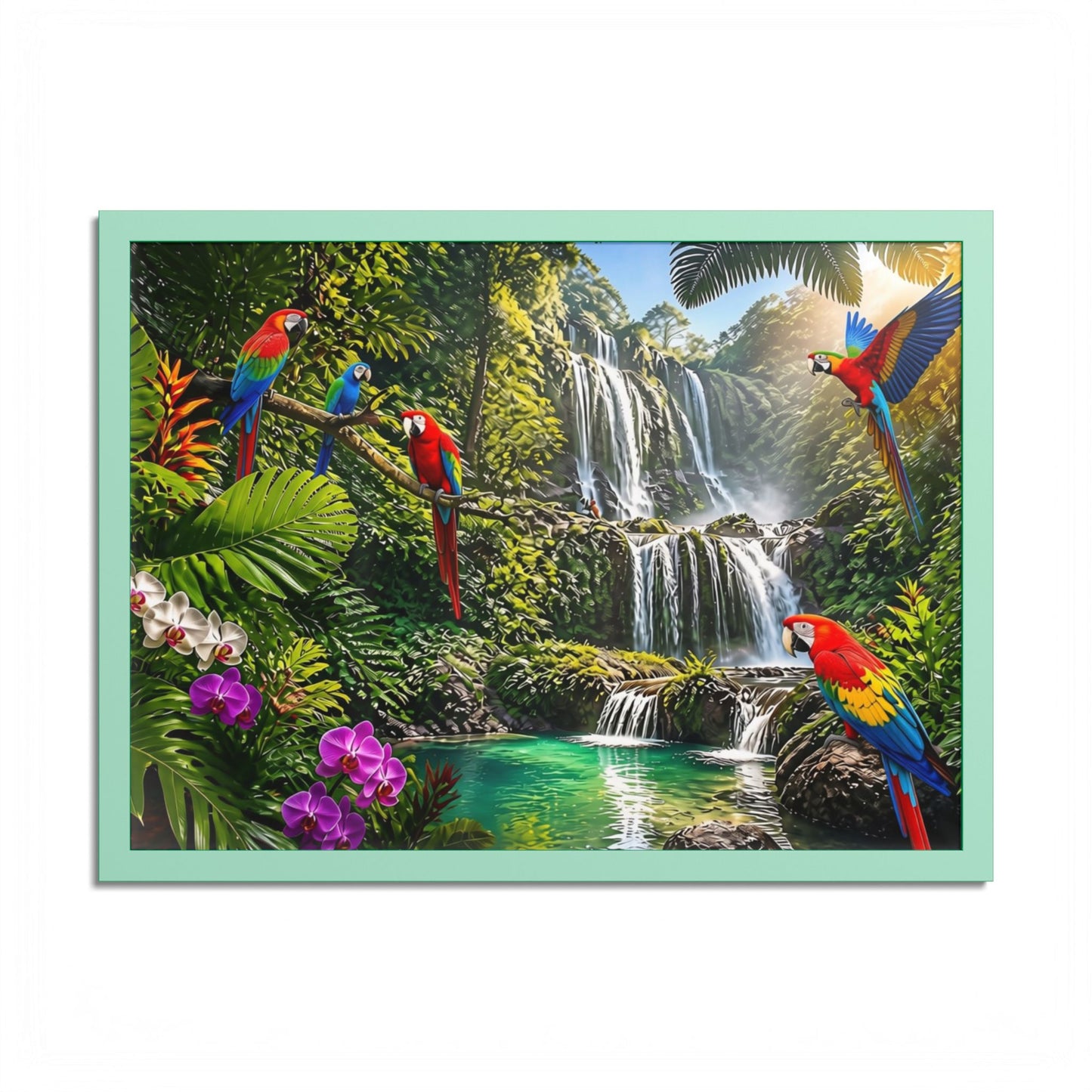 Tropical Waterfall Parrot Poster