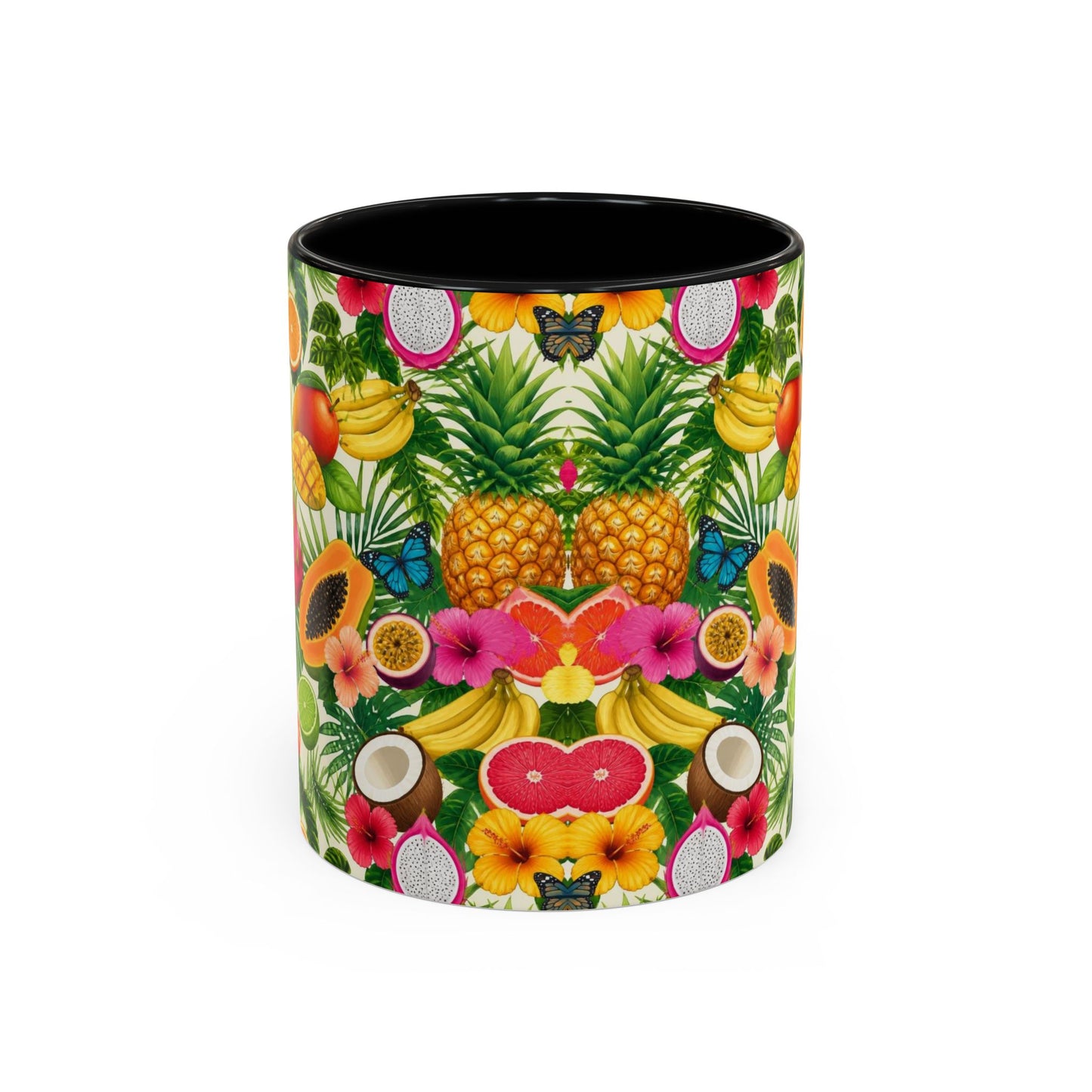 Tropical Fruit Coffee Mug — Colorful Pineapple & Hibiscus Accent Ceramic Mug (11/15oz)