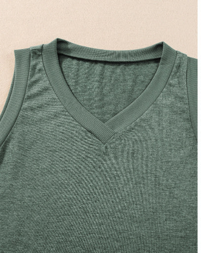 Mist Green Ribbed V-Neck Tank