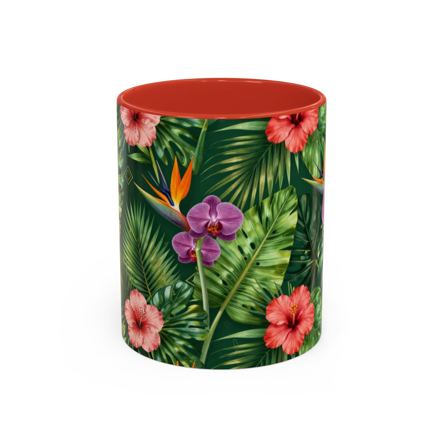 Tropical Floral Coffee Mug — Orchid & Hibiscus Accent 11/15oz