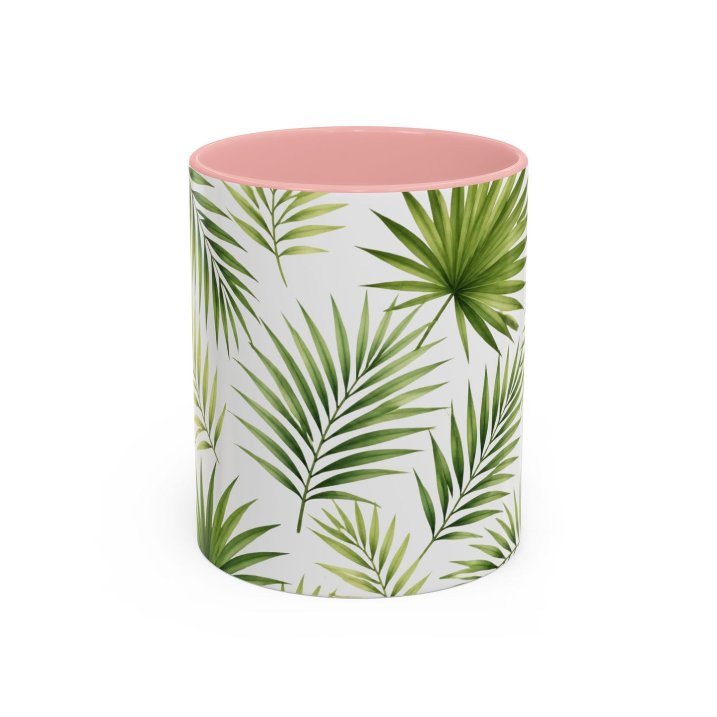 Tropical Palm Accent Coffee Mug – Green Leaf Pattern, 11/15oz