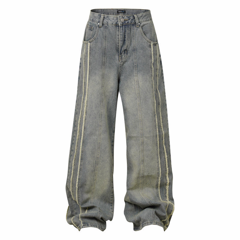Frayed Stripe Ripped Wide Leg Jeans – Brushed White