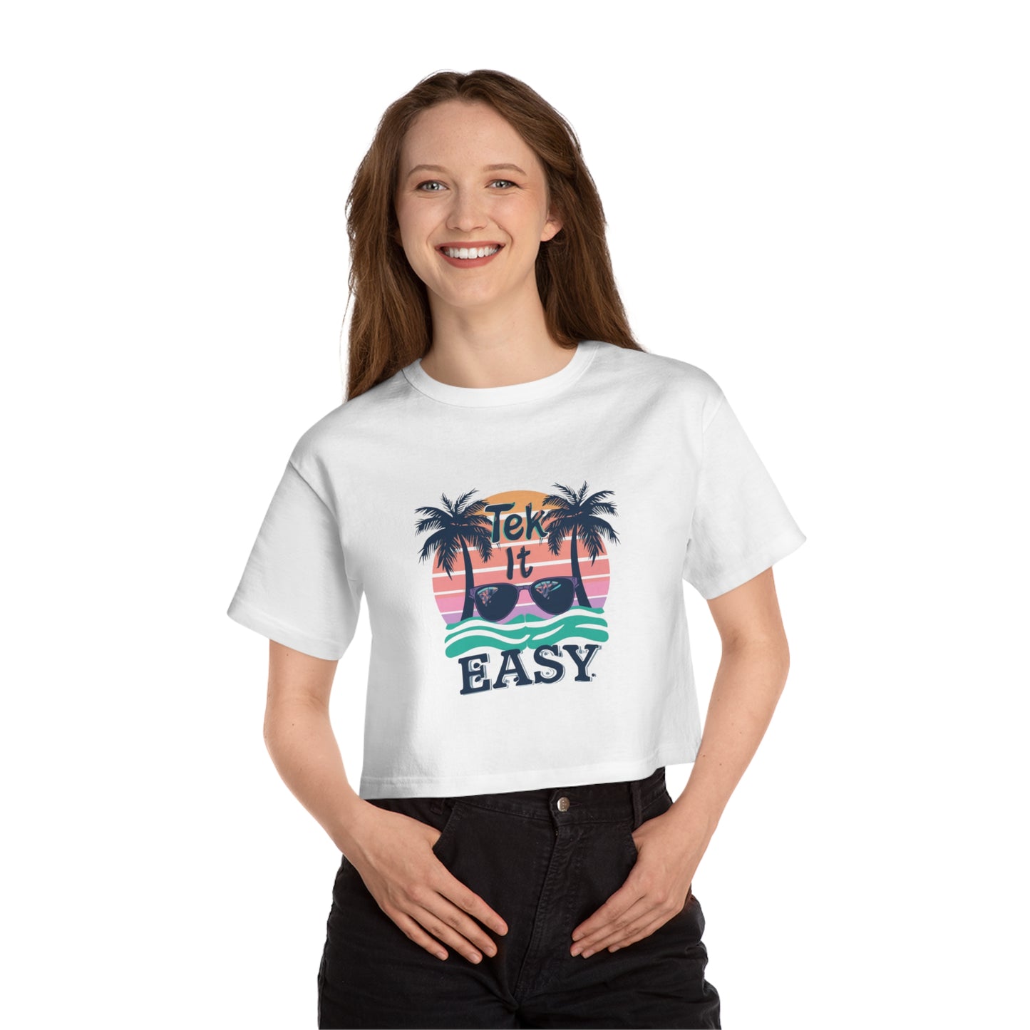 Take It Easy Cropped T-Shirt — Retro Palm Beach Graphic Tee