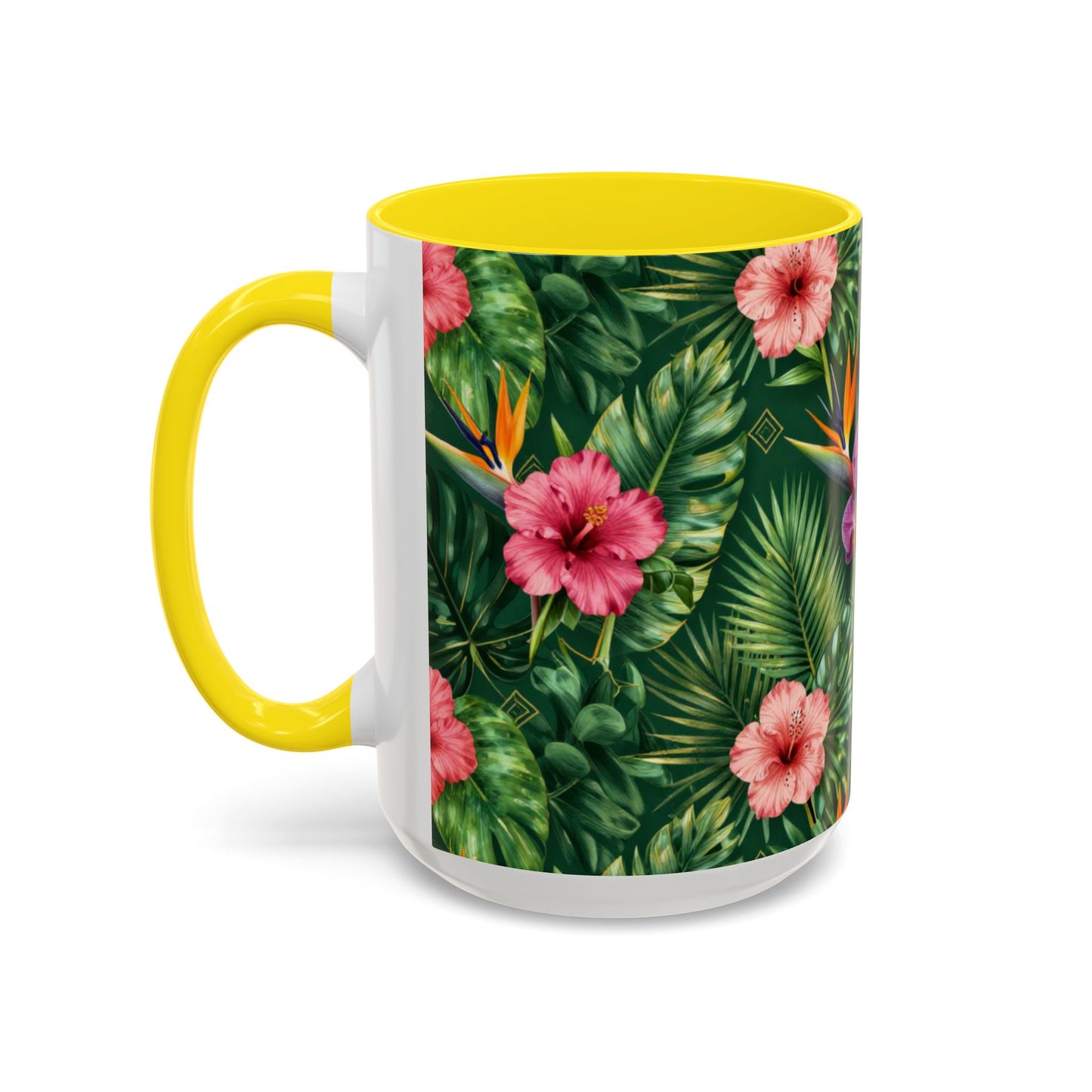 Tropical Floral Coffee Mug — Orchid & Hibiscus Accent 11/15oz