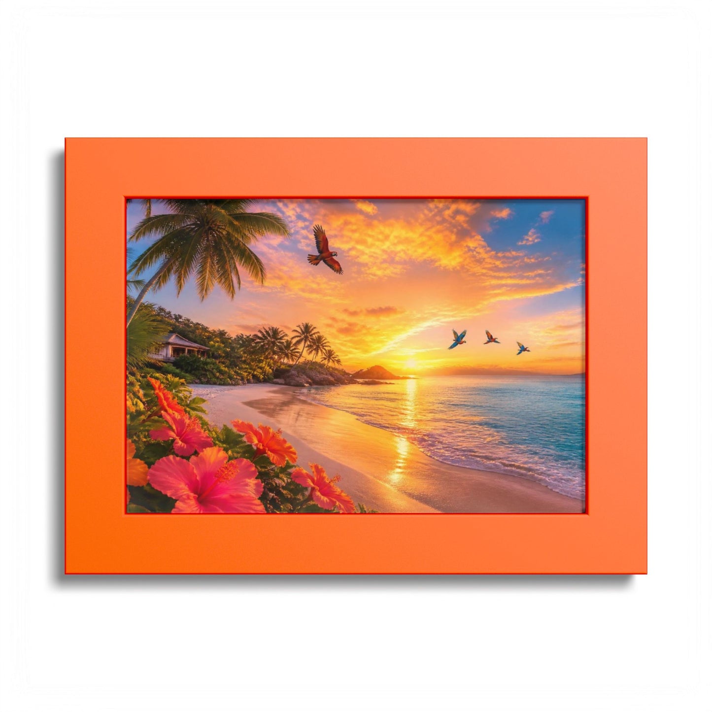 Tropical Sunset Framed Poster — Colorful Beach Wall Art