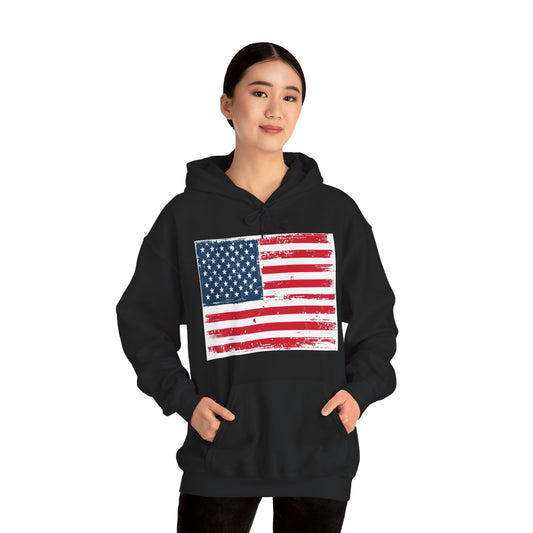 Vintage American Flag Hoodie, Unisex Sweatshirt for Independence Day, Patriotic Gift, Cozy Outerwear, 4th of July Celebration
